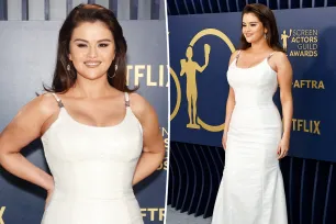 Selena Gomez keeps bridal white vibes going on 2024 SAGs red carpet