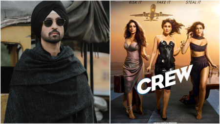 Crew BTS video: Diljit Dosanjh is having a great time on Kareena Kapoor Khan, Tabu and Kriti Sanon film’s set