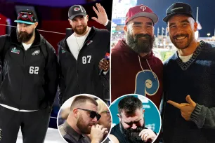 Travis and Jason Kelce all smiles while attending Cleveland Cavaliers game after emotional retirement press conference