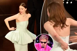 Emma Stone suffers wardrobe malfunction before Oscars acceptance speech, blames Ryan Gosling