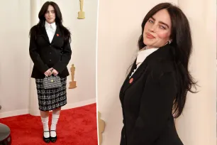 Billie Eilish wraps up awards season in a Chanel schoolgirl look on Oscars 2024 red carpet