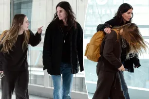 Courteney Cox and daughter Coco Arquette, 19, appear to have heated conversation at London’s Heathrow Airport