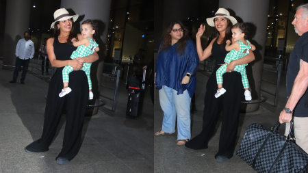 Priyanka Chopra lands in India; tries teaching daughter Malti to wave at paparazzi. See pics