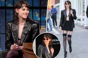 Kristen Stewart pairs a mesh bikini top with $8K blazer and garter belts for ‘Late Night’ appearance