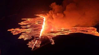 A volcano in Iceland is erupting for the fourth time in 3 months, sending plumes of lava skywards