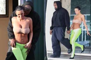 Kanye West tweaks wife Bianca Censori’s low-slung neon tights ahead of date at Cheesecake Factory