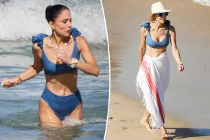 Bethenny Frankel, 53, looks half her age as she hits Bondi Beach in ruffled blue bikini