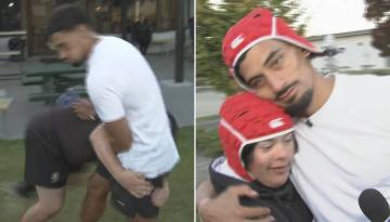 Rugby: AM Show roving reporter William Waiirua smashed in Tri Rugby tackle at Christchurch High School Old Boys