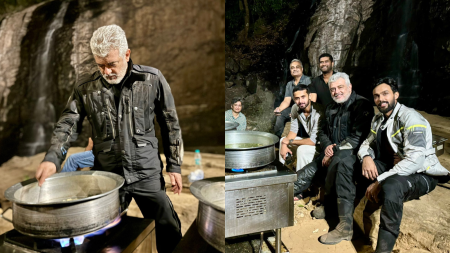 Ajith Kumar cooks biryani for his fellow bike riders at their camp. Watch