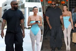 Bianca Censori pairs open-back bodysuit with lace tights for movie date with Kanye West