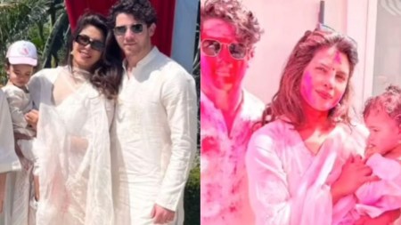 Priyanka Chopra dances to dhol, Nick Jonas-Malti Marie are bathed in gulal: Inside Priyanka’s desi poolside Holi party