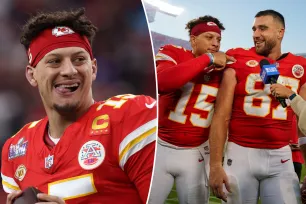 Patrick Mahomes, 28, pokes fun at Travis Kelce, 34, for being one of the oldest players on the Chiefs