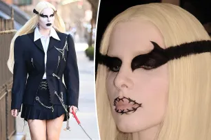 Julia Fox is drop-dead gorgeous in dramatic ‘corpse paint’ makeup while walking a dog