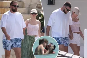 Taylor Swift and Travis Kelce hold hands on waterfront stroll during PDA-filled Bahamas vacation