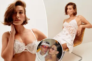 Hailey Bieber models bridal lingerie after slamming ‘fake’ theories about her marriage to Justin