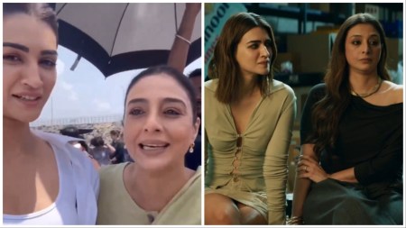 Kriti Sanon and Tabu shoot beach scene for Crew amid cyclone warning: ‘Perfect day for production to plan this scene’