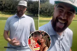 Travis Kelce plays air guitar to Taylor Swift’s ‘Bad Blood’ during golf game with NBA star Chandler Parsons