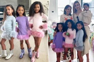 Chicago, Dream, Stormi and True match in pastel feathers and cowboy boots for Kardashian-Jenner Easter party