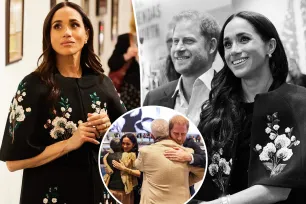 Meghan Markle looks fab in nearly $4K floral cape as she and Prince Harry host art event