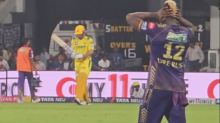 MS Dhoni Mania:  Andre Russell covers ears as CSK crowd creates deafening noise at 125 decibels after their star’s arrival