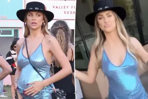 Pregnant Lala Kent shows off baby bump in sparkly, short blue dress while partying at Coachella