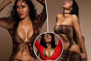 Kim Kardashian is wet and wild in new snake-print Skims swimsuits