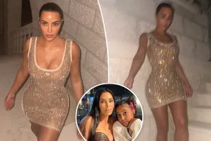 Kim Kardashian glimmers in nearly $8K gold minidress for photos snapped by North West