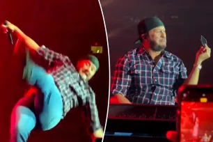 Luke Bryan falls on stage after slipping on fan’s cell phone: ‘My lawyer will be calling’