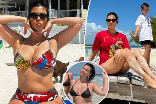 Kourtney Kardashian flaunts her postpartum body in tiny bikini after slamming body shamer