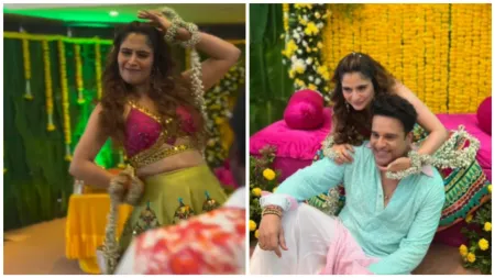 Inside Krushna Abhishek’s sister Arti Singh’s haldi ceremony: Bride and groom dance to dhol beats, have a flower fight