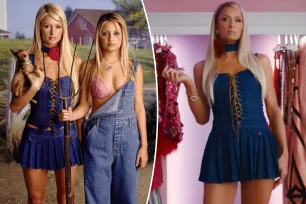 Paris Hilton recreates iconic ‘Simple Life’ look in lace-up denim dress