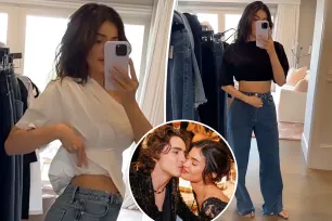 Kylie Jenner shows flat stomach as rumors she’s pregnant with Timothée Chalamet’s baby are debunked