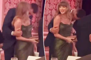 Travis Kelce can’t keep his hands off Taylor Swift in sweet shoulder-kiss video from gala date night