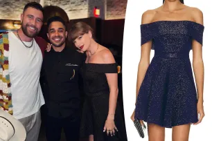 Taylor Swift shimmers in $3K off-the-shoulder Alaïa dress for Vegas dinner date with Travis Kelce