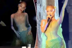 Ariana Grande performs inside the 2024 Met Gala in ethereal goddess corset gown