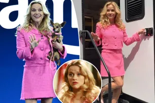 Reese Witherspoon goes full Elle Woods in a pink skirt suit to announce new ‘Legally Blonde’ prequel