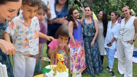 Inside Dia Mirza’s son Avyaan’s jungle-themed birthday bash with two-tier cake and ‘cool, cute, conscious mamas’