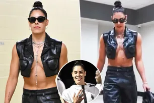 WNBA star Kelsey Plum flashes her abs in leather pre-game outfit amid divorce: ‘Revenge tour in full swing’