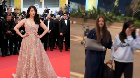 Injured Aishwarya Rai Bachchan leaves for Cannes with daughter Aaradhya, fans express concern. See pics