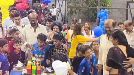 Rajinikanth, wife Latha attend grandson Ved Krishna’s cricket-themed birthday bash; internet calls it ‘grandpa duties’