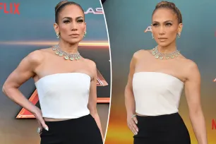 Jennifer Lopez shines in red carpet crop top — and her wedding ring — at ‘Atlas’ premiere sans Ben Affleck