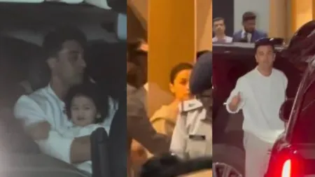 Ranbir Kapoor rocks his new look, holds daughter Raha close as he jets off with Alia Bhatt. Watch