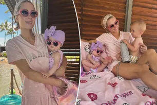 Paris Hilton and daughter London, 6 months, match in pink during family vacation to Hawaii