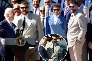 Travis Kelce sports understated tan suit for White House visit with Kansas City Chiefs