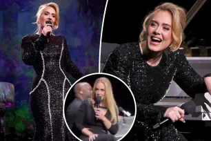 Adele pokes fun at her too-small Spanx on stage: ‘Like pumping sausage meat’