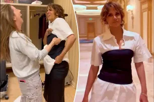 Halle Berry can’t get out of tight corset top in hilarious wardrobe malfunction