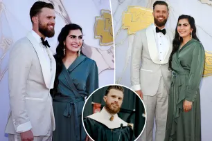 Harrison Butker, wife Isabelle walk red carpet at Chiefs Super Bowl ring ceremony after ‘homemaker’ controversy