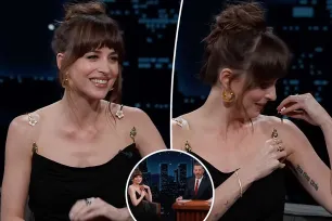 Dakota Johnson’s dress falls off during ‘Jimmy Kimmel Live’ wardrobe malfunction