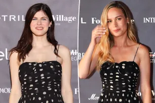 Brie Larson and Alexandra Daddario accidentally twin in same polka-dotted dress at Filming Italy event