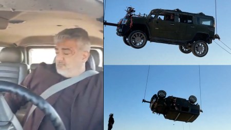 Ajith’s car rotates 360 degrees in the air as he performs stunt for Vidaamuyarchi in Azerbaijan. Watch